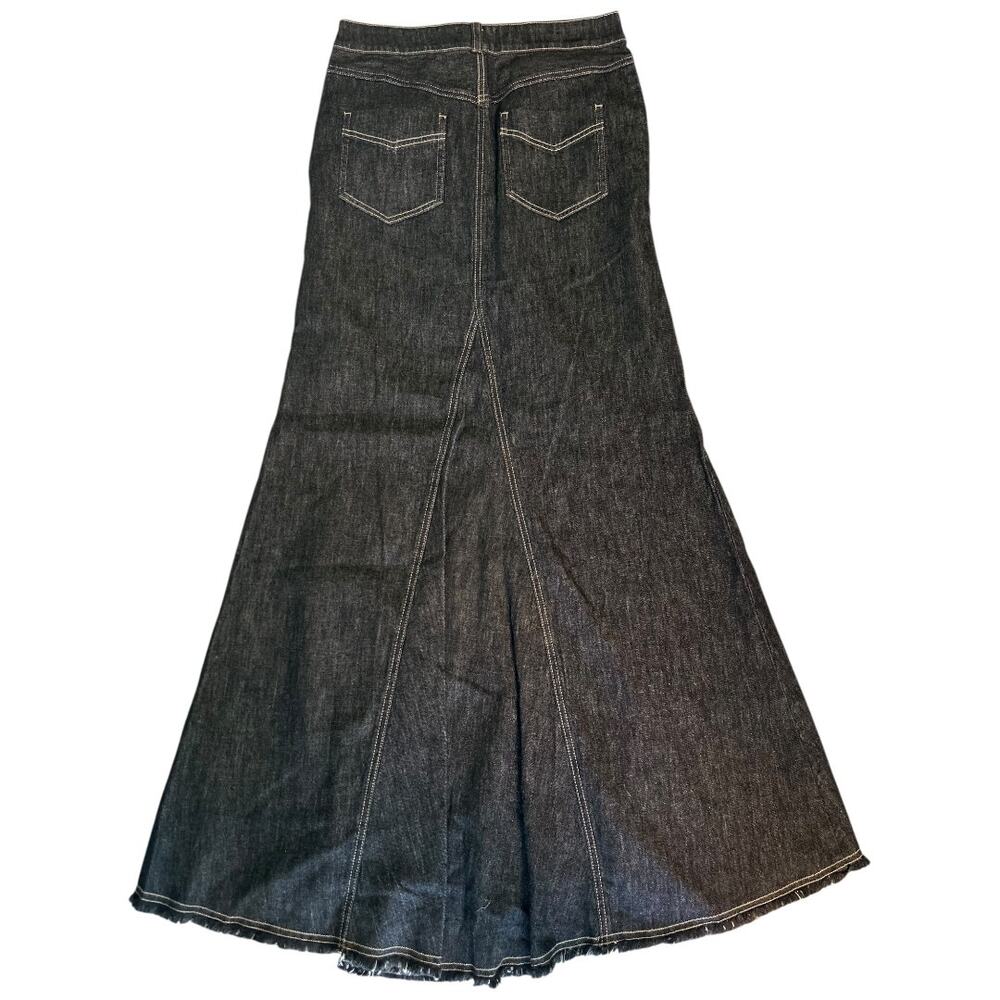 NWT Anthropologie Pilcro Puddle Denim Maxi Skirt Fray Hem Stretch Dk Denim Sz 4